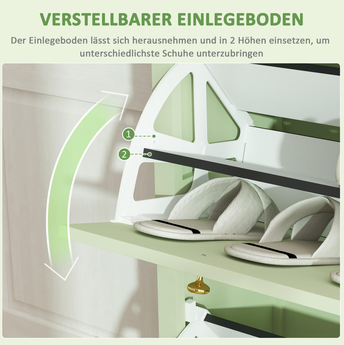 SCHUHSCHRANK mit 2 Klappen und Schublade 88/30/120 cm in Grün - Grün, Holzwerkstoff (88/120/30cm) - BEAOK