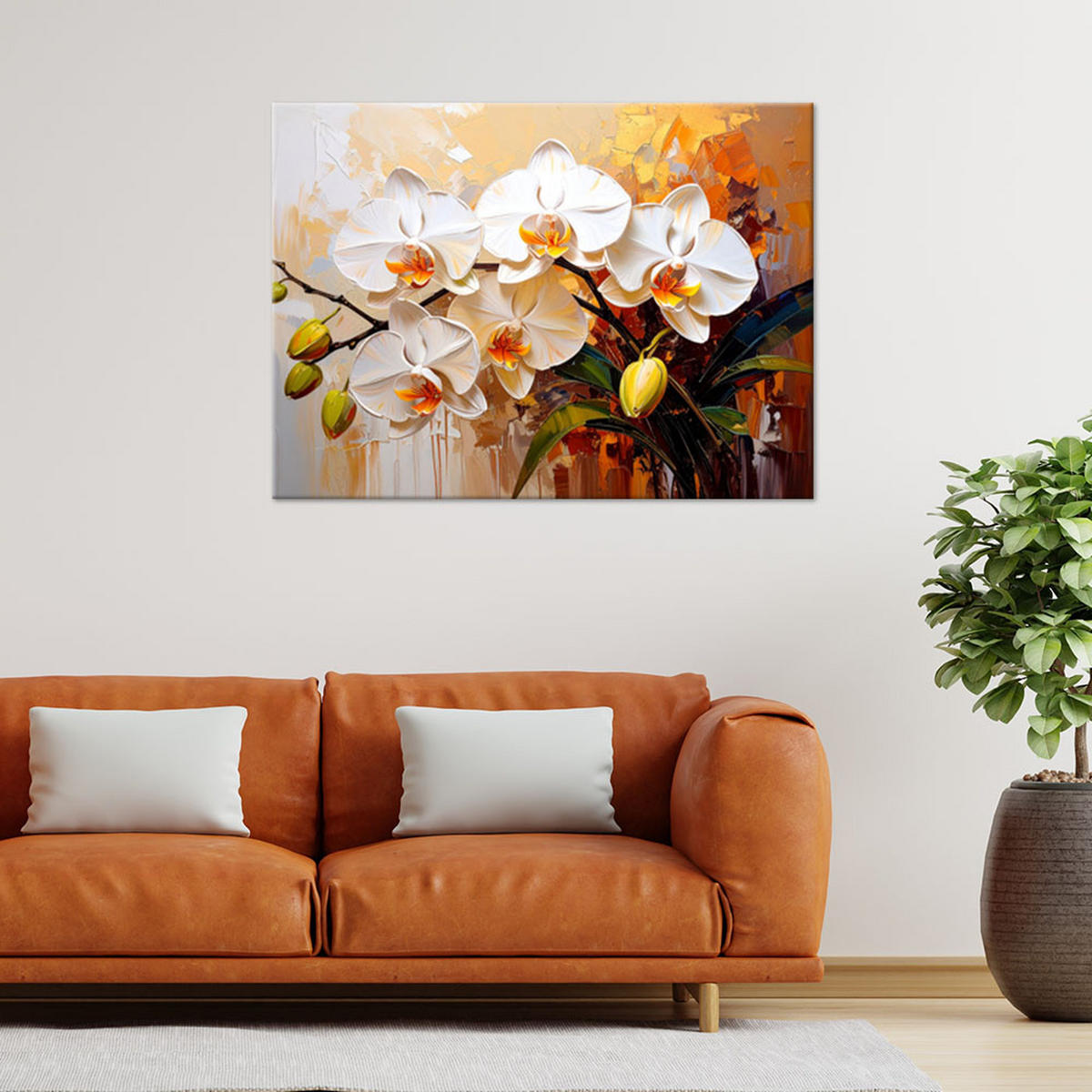 LEINWANDBILD Orchideen Weiße Blumen Abstraktion 120x80cm - Beige, Textil (120/80cm) - Feeby