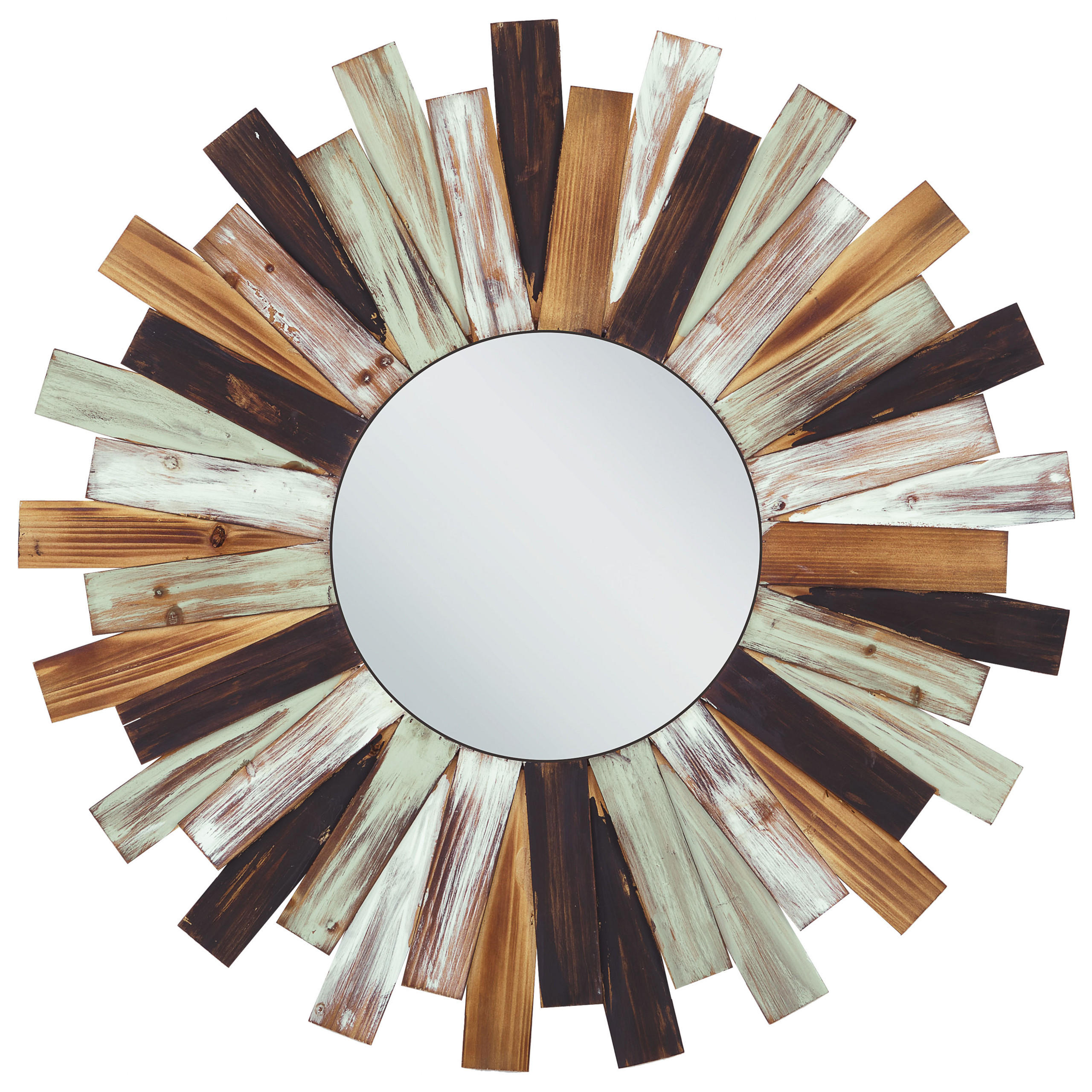 WANDSPIEGEL Tannenholz mehrfarbig Sonnenform 75 cm Tampico - Hellbraun/Multicolor, Holz (75/75/2cm) - Beliani