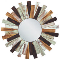 WANDSPIEGEL Tannenholz mehrfarbig Sonnenform 75 cm Tampico - Hellbraun/Multicolor, Holz (75/75/2cm) - Beliani