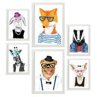 POSTER Set Mit 6 Tiere 2 Größe A3 & A4 Weißer Rahmen - Weiß, Papier (29.7/1cm) - Nacnic