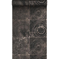 TAPETE Querschnitte von Baumstämmen 53 cm x 10.05 m - Schwarz, Papier (53/1000cm) - Origin Wallcoverings