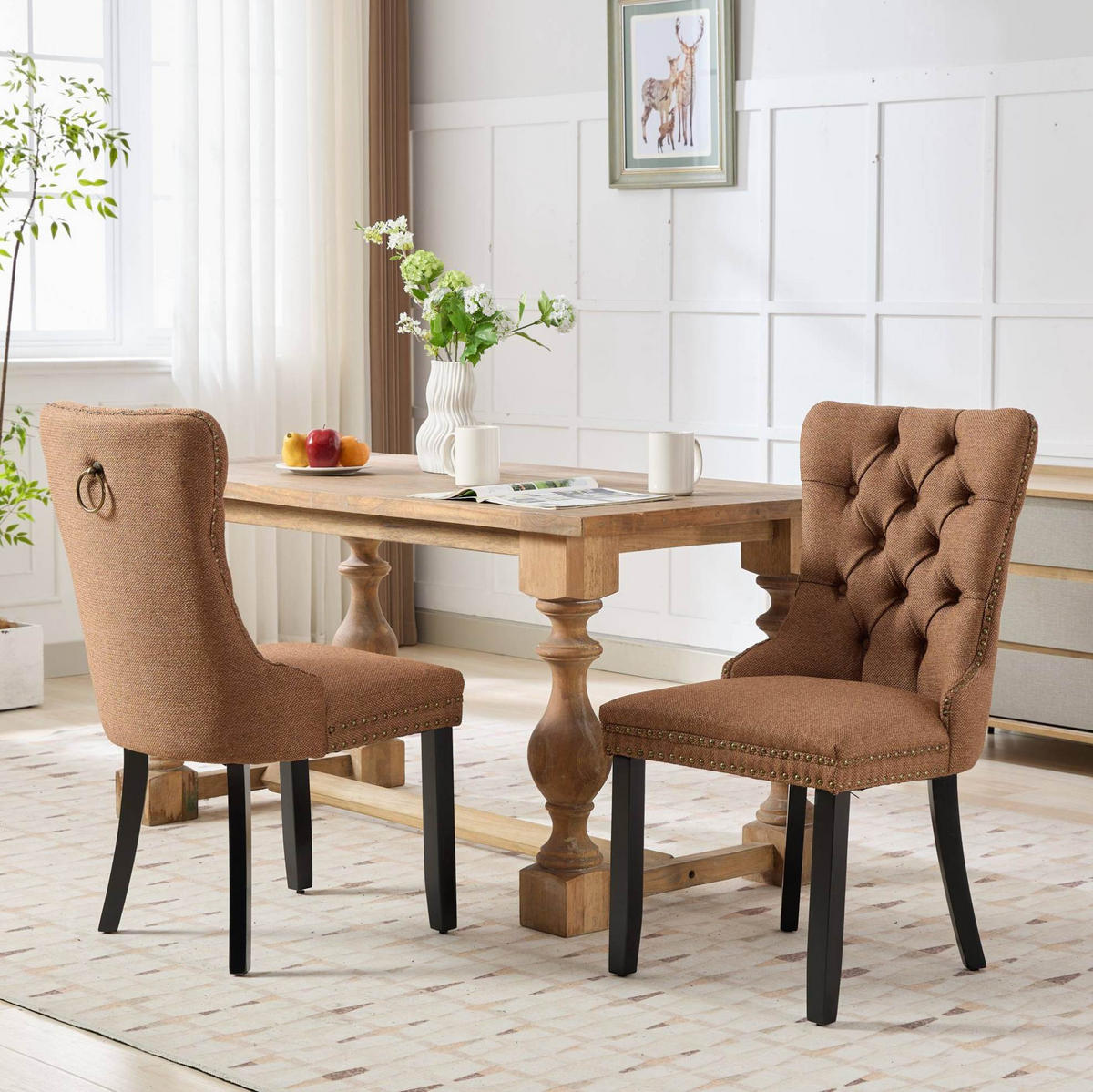 ESSZIMMERSTUHL mit hoher Rückenlehne Leinen Coffee - Braun, Holz (50/95/65cm) - Meubliv