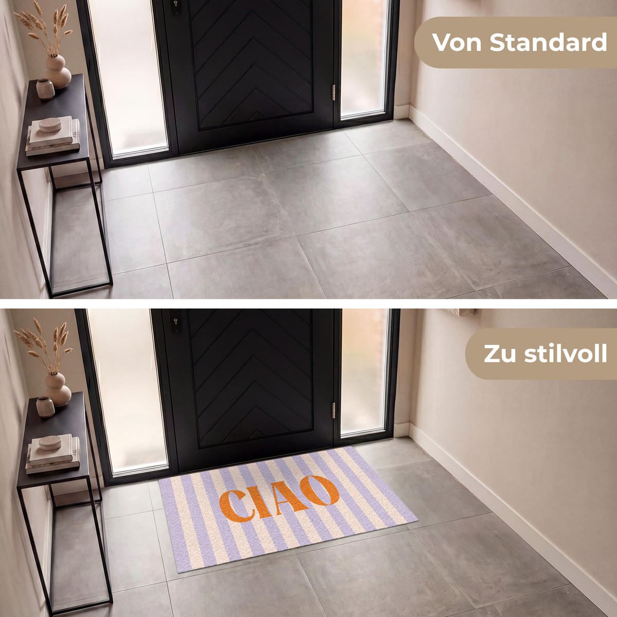 ROHOŽKA Ciao - Citát - Pastelové barvy - Pruhy 120x80 cm - šeříková, textil/umělá hmota (120/0.4cm) - MuchoWow