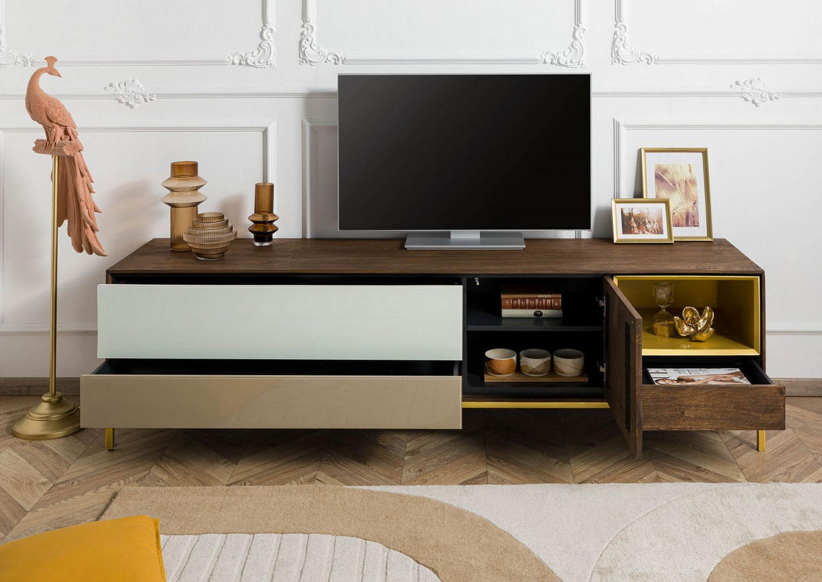 TV-BOARD Mango 200x45x55 braun geölt CHICAGO #102 - Braun, Holz (45/55/200cm) - Massivmoebel24