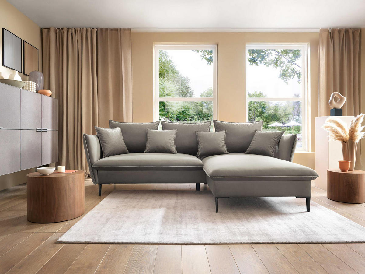 ECKSOFA Rossa Beige, mit Schlaffunktion und Kissen Rechts - Beige, Holzwerkstoff (258/167cm) - Bettso