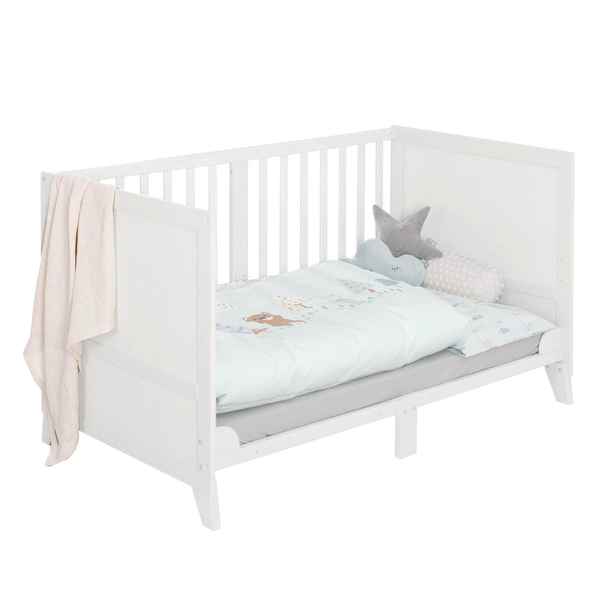 BABYBETTSET 'Woodland Buddies' 70 x 140 inkl. kompletter Ausstattung - Weiß / Pastellgrün - Weiß, Holz (70/140cm) - Roba