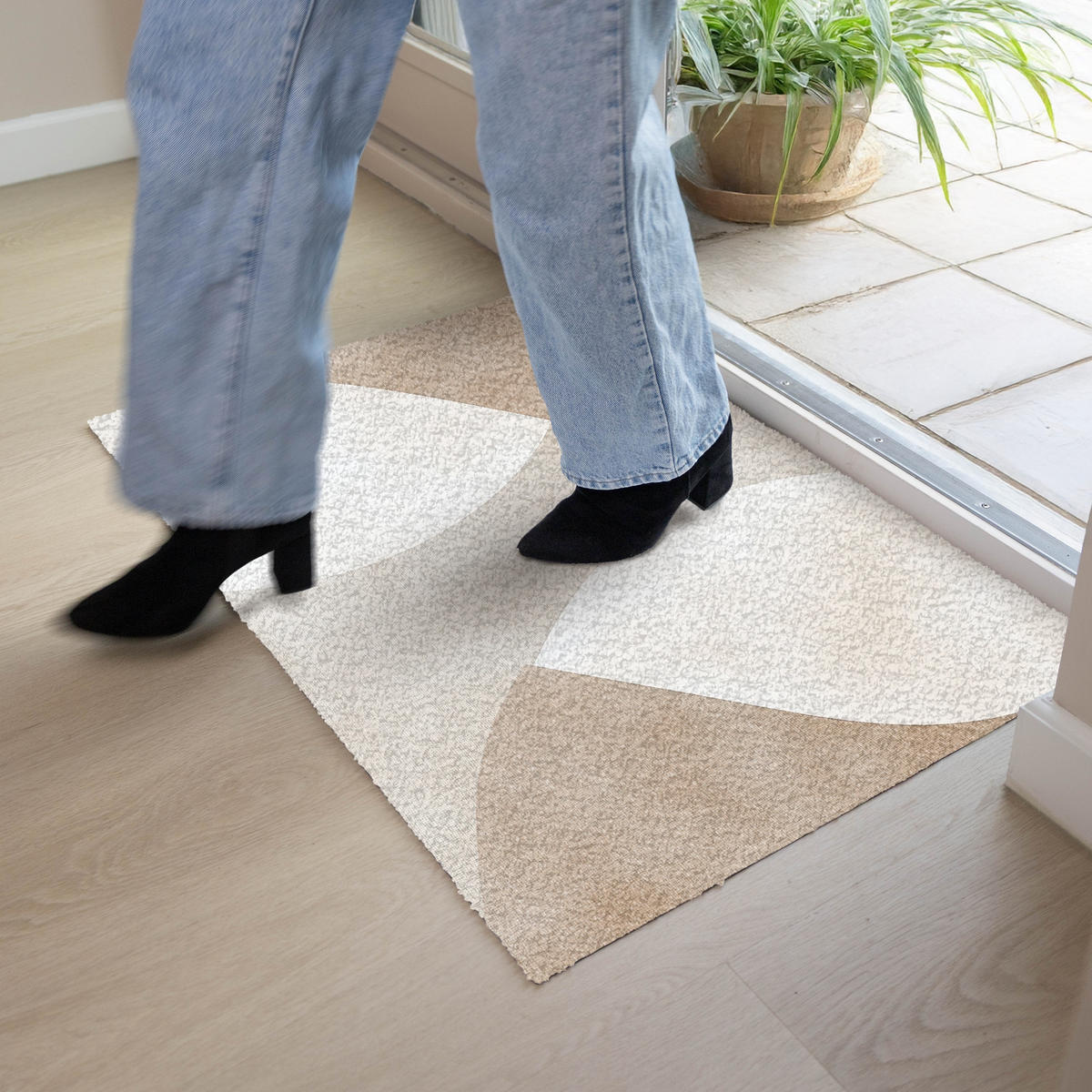 FUSSMATTE Braun - Japandi - Abstrakt 90x60 cm - Beige, Kunststoff (90/0.4cm) - MuchoWow