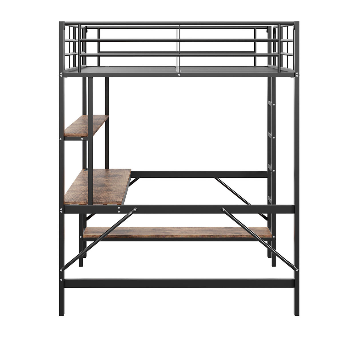 HOCHBETT 140/200 cm mit Schreibtisch, Regal, USB, Steckdose und LED-Beleuchtung, Metall, Schwarz - Schwarz, Metall (140/200cm) - Redom