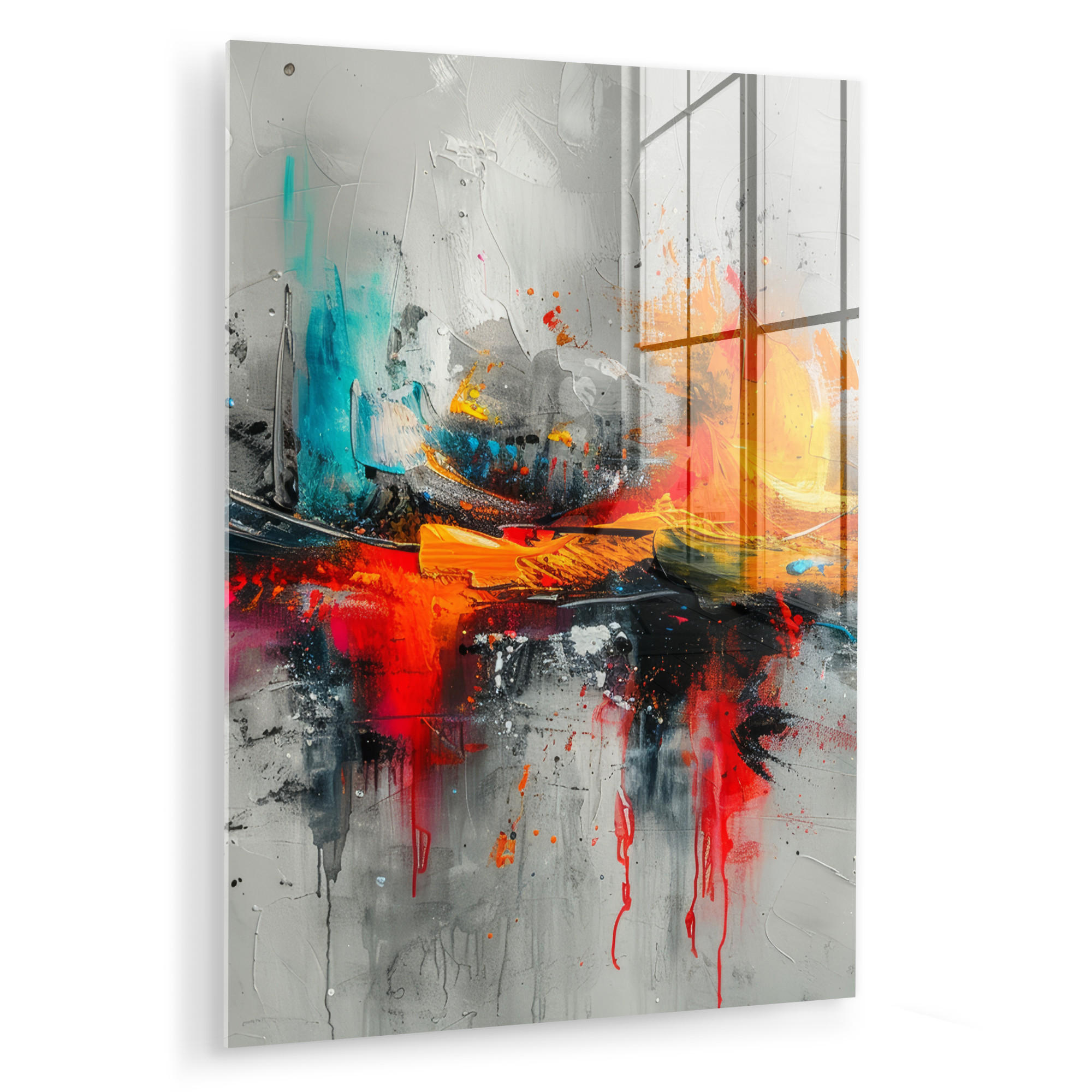 ACRYLGLASBILD Moderne Kunst - Orange - Grau - Abstrakt 60x80 cm - Hellgrau, Glas (60/80cm) - MuchoWow