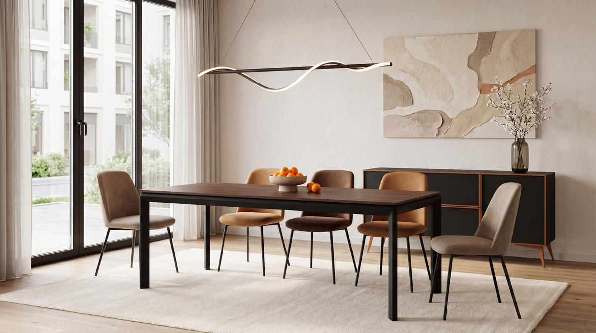 ESSTISCH Elan rechteckig ausziehbar verlängerbar mit Schwarzen Metallbeinen, Walnuss Braun 180-270/90/76 cm - Walnussfarben/Schwarz, Holzwerkstoff/Metall (90/270/76cm) - WFL GROUP