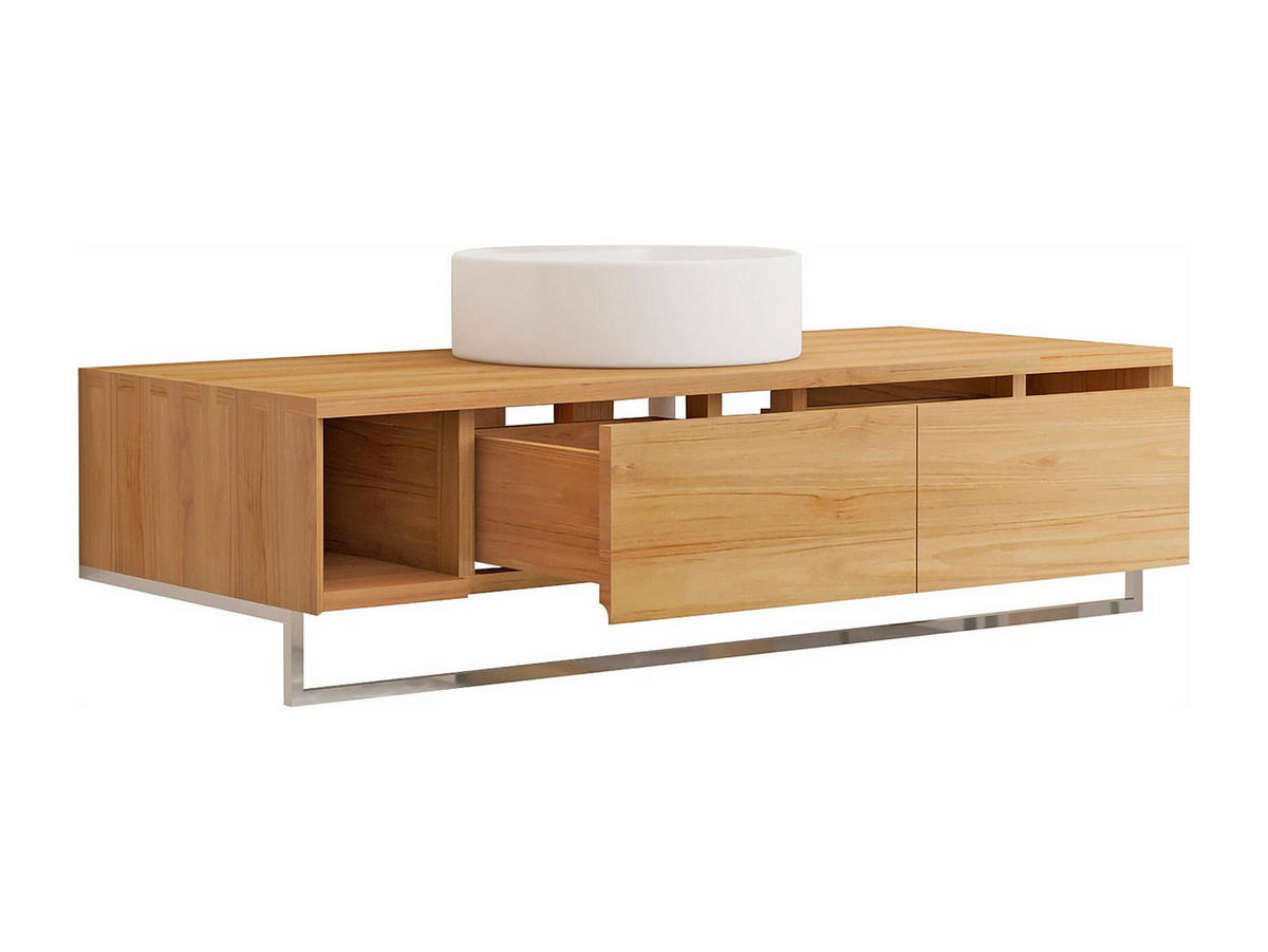 EINZELWASCHTISCH - 120 cmcm x 50 cmcm - Holz, Platte - Naturfarben Hell - KUPANG - Naturfarben, Holz (120/32/50cm) - Vente-Unique