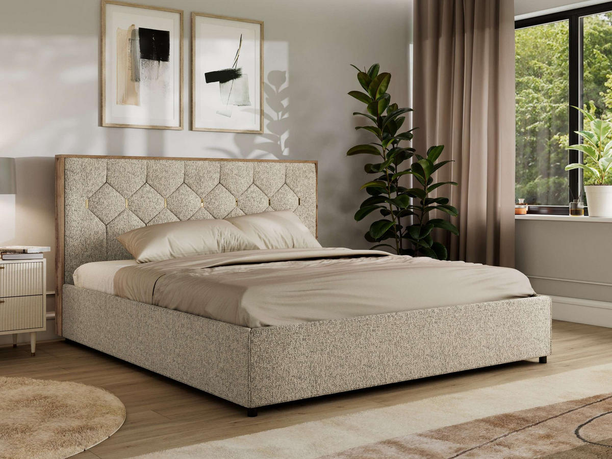 POLSTERBETT LARINO CLASSIC 180/200 - Dunkelbeige Strukture - Schaum-Matratze - Bronzefarben, Textil (180/200cm) - MKS