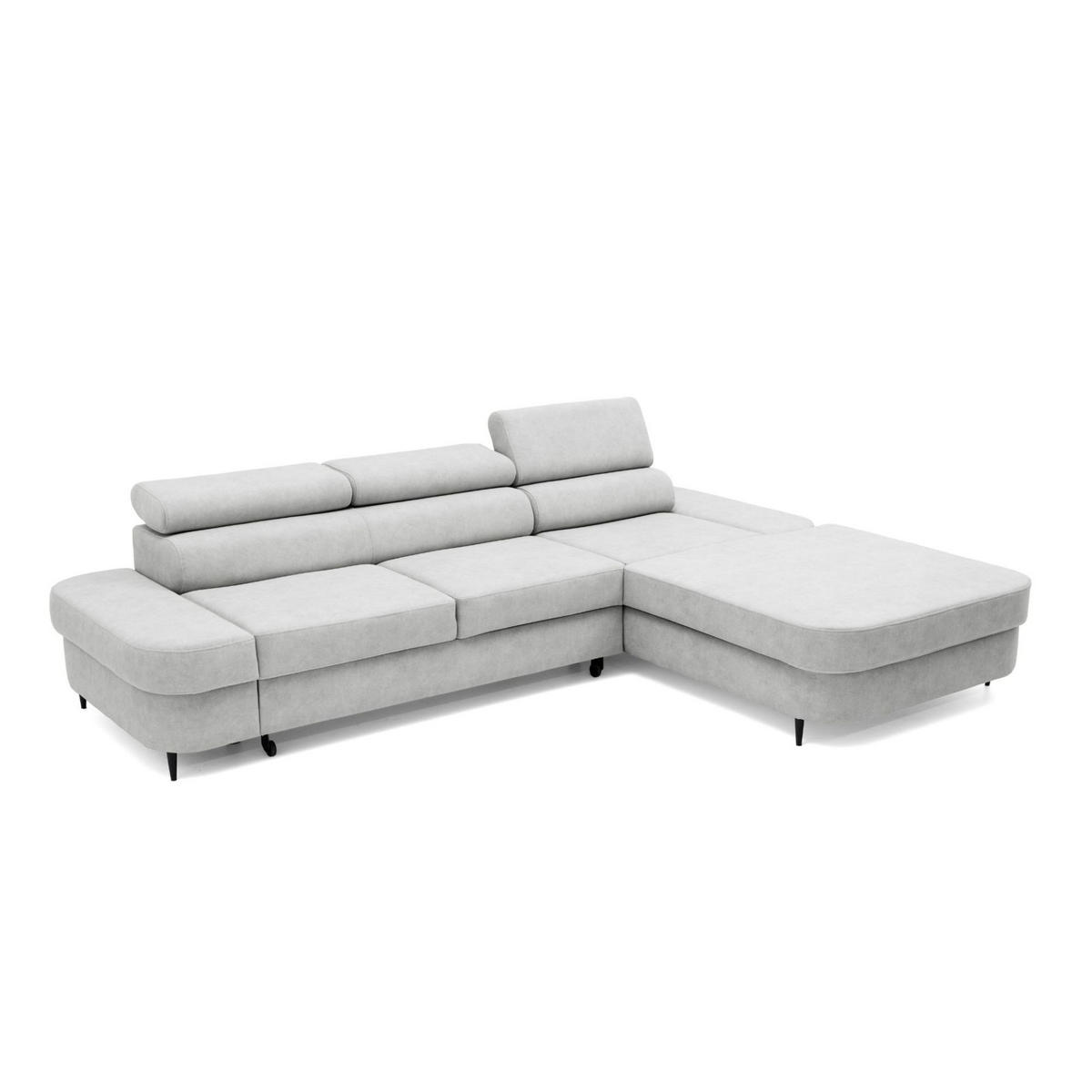 ECKSOFA JAZZ L Rechts mit Schlaffunktion 127x216 Velours Hellgrau - Hellgrau/Schwarz, Holz/Textil (237/285cm) - Muffo