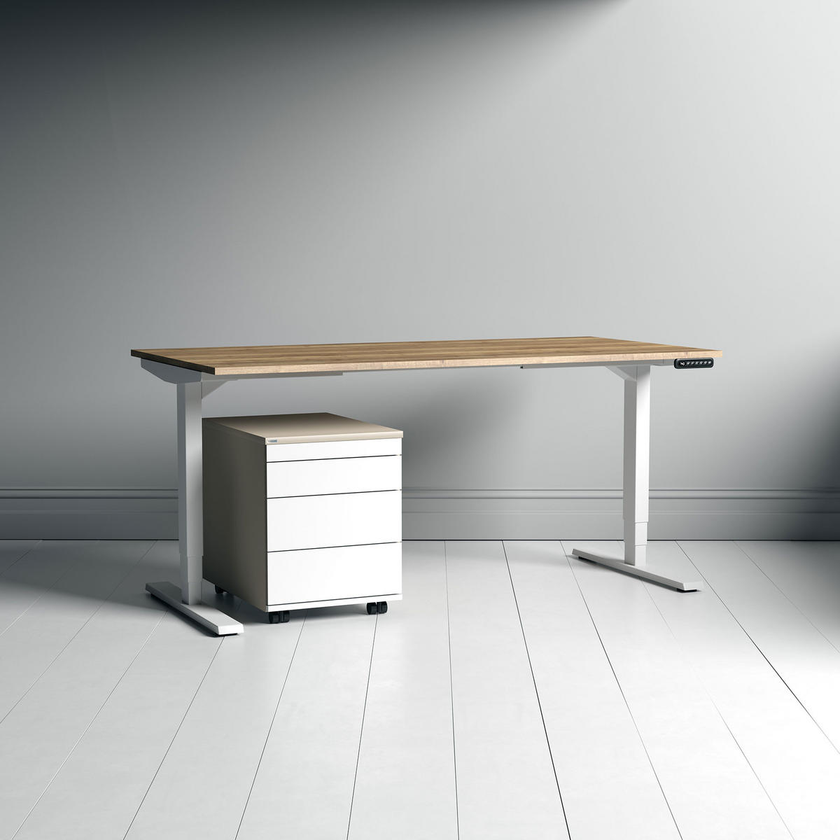 SCHREIBTISCH Elektrisch höhenverstellbarer Schreibtisch Y-Line Eiche Tabak Signalweiß 140/70/62-127cm - Eiche Wotan/Weiß, Holzwerkstoff/Metall (70/140/127cm) - ASSMANN