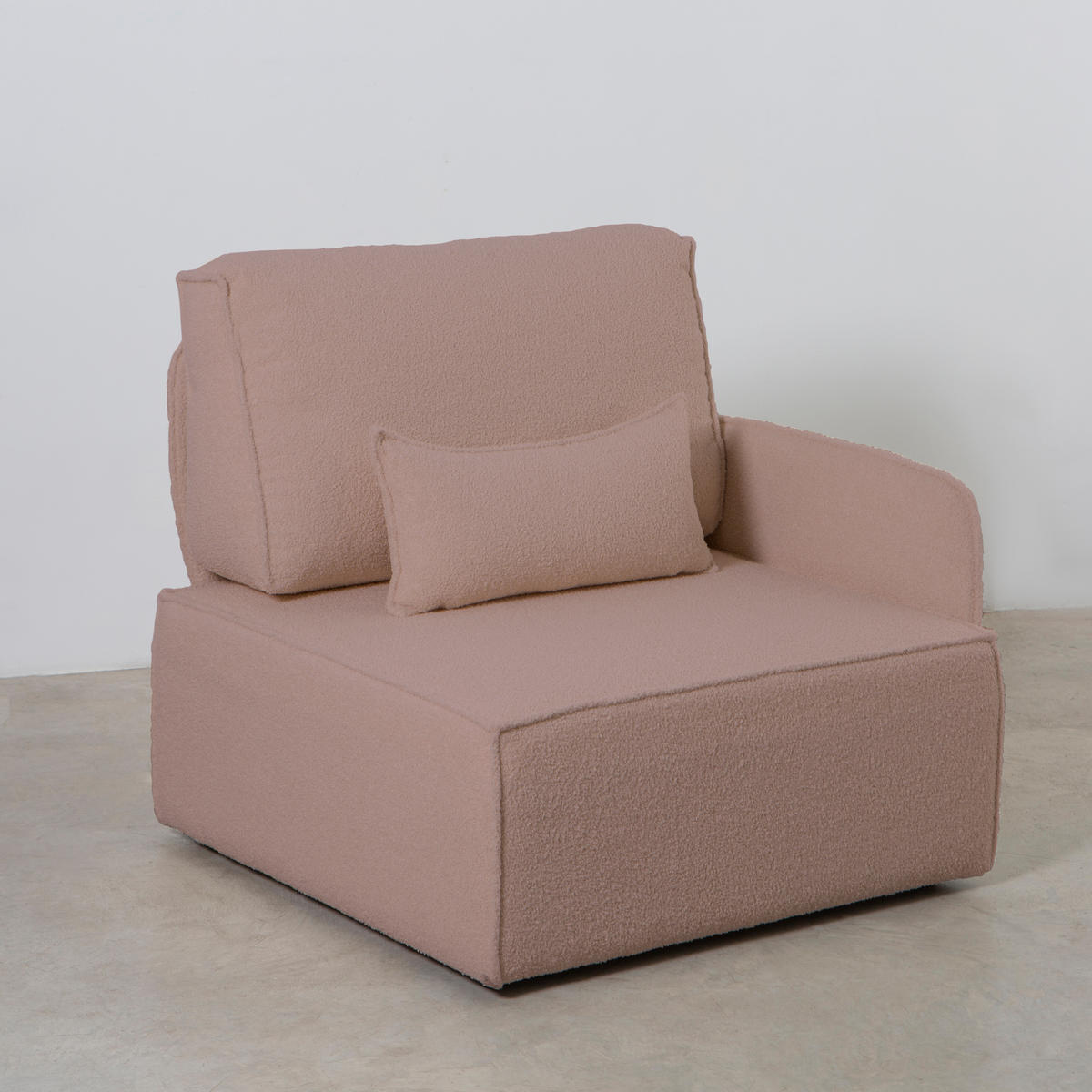 3-SITZER-SOFA Chaiselongue bezogen Bouclé und Kiefernholz Hellrosa LEA - Pink, Textil (278/87/90cm) - RNT By Really Nice Things