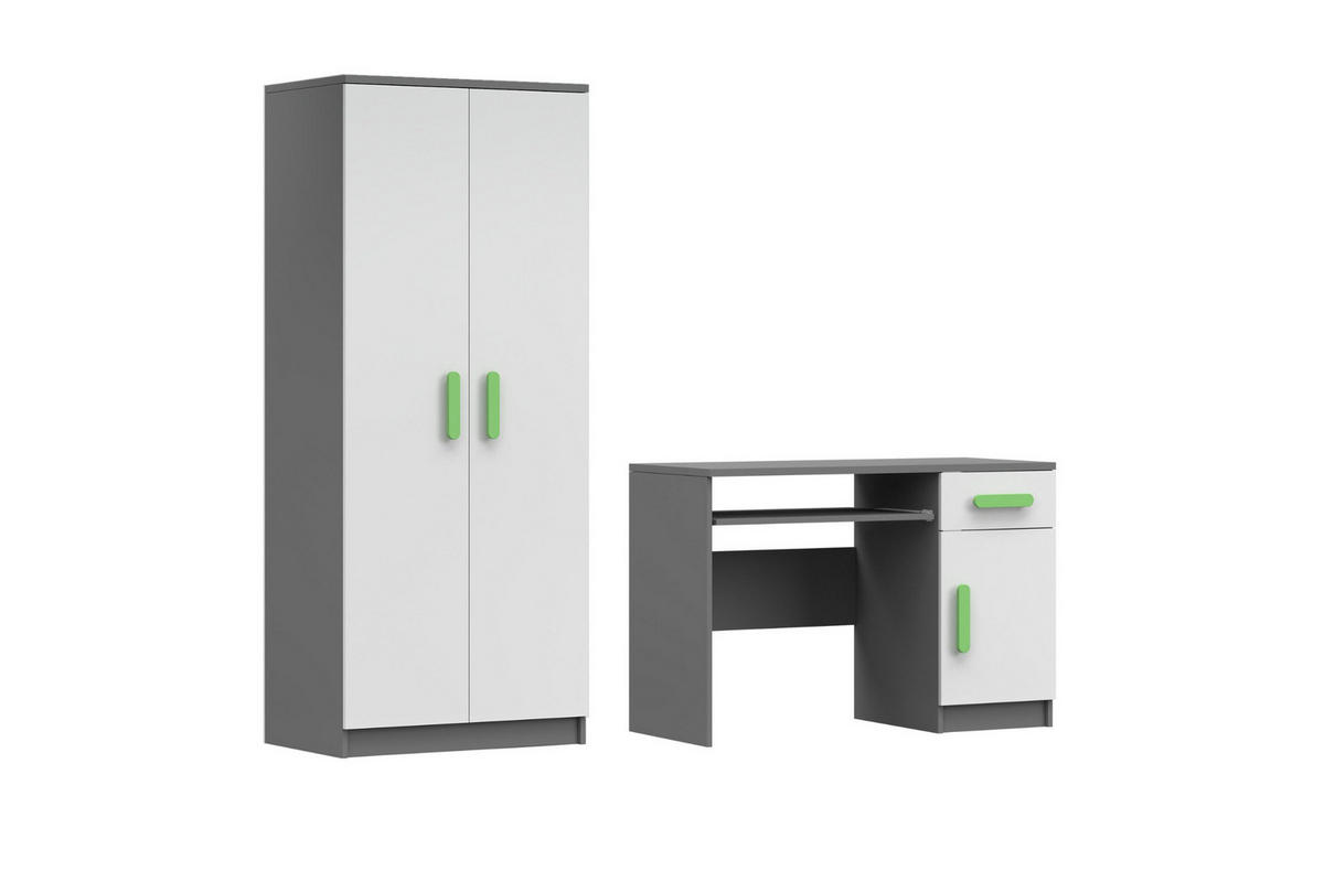 KINDERZIMMER-SET INGE IV 2-teilig in Weiß+Grau/Grün - Weiß/Grau, Holzwerkstoff (190/192/50cm) - Deine Möbel 24