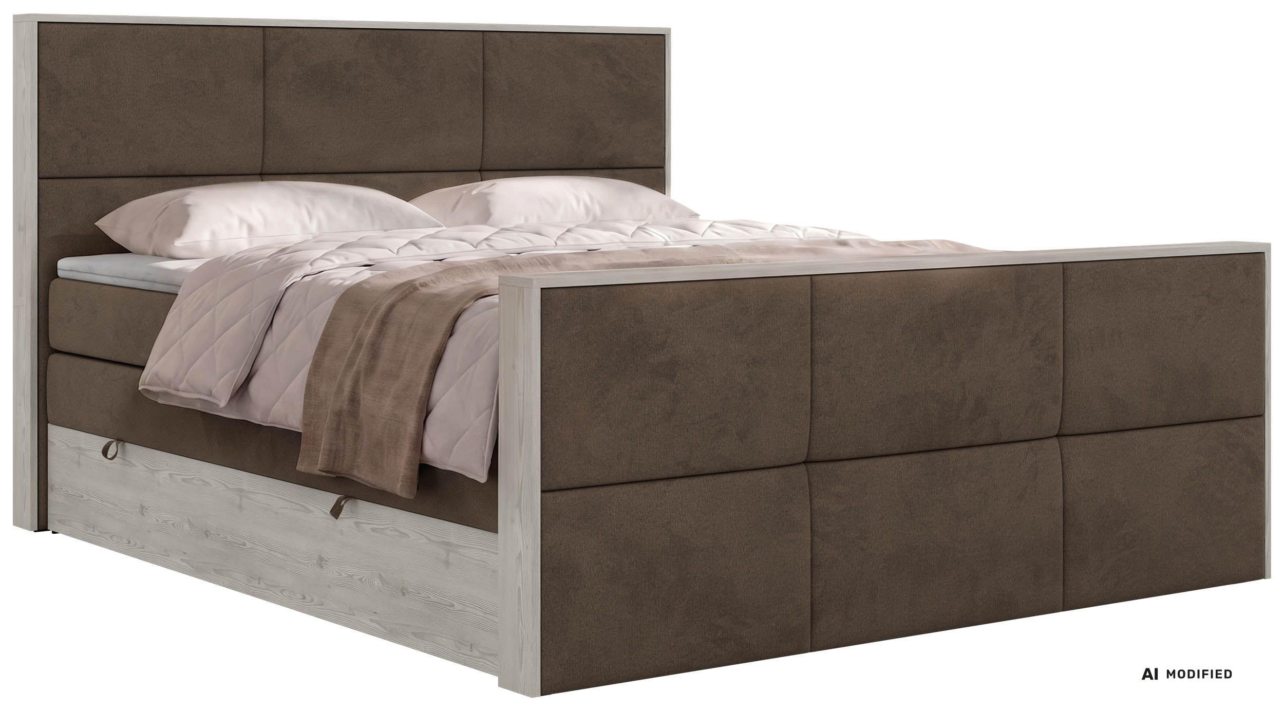 BOXSPRINGBETT DELNOR KING DUO 200/200 - Braun Velvet - Topper T25 - H4 - Schwarz/Braun, Kunststoff/Textil (200/200cm) - MKS