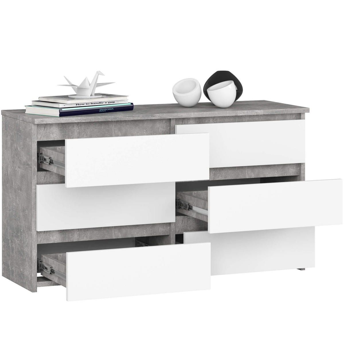 KOMMODE CL100 6 Schubladen, Beton-Weiß, 35x100x57 cm - Graphitfarben/Weiß, Holz (100/57/35cm) - Milordbikes