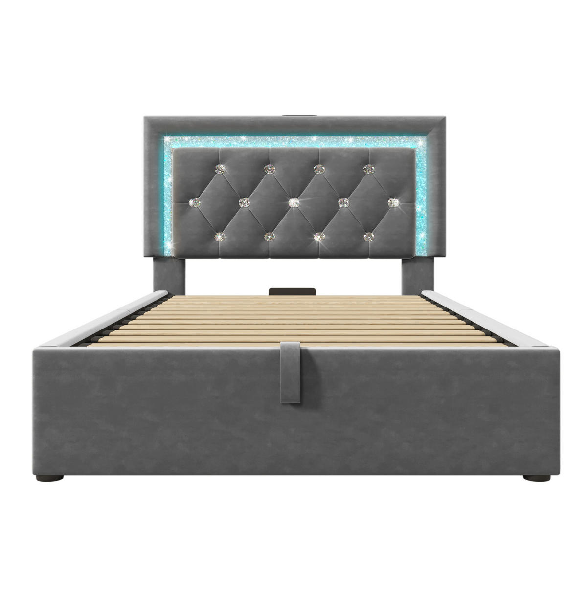 POLSTERBETT 90/200 cm Grau aus Samt mit LED-Beleuchtung und Bettkasten - Grau, Textil (90/200cm) - OKWISH