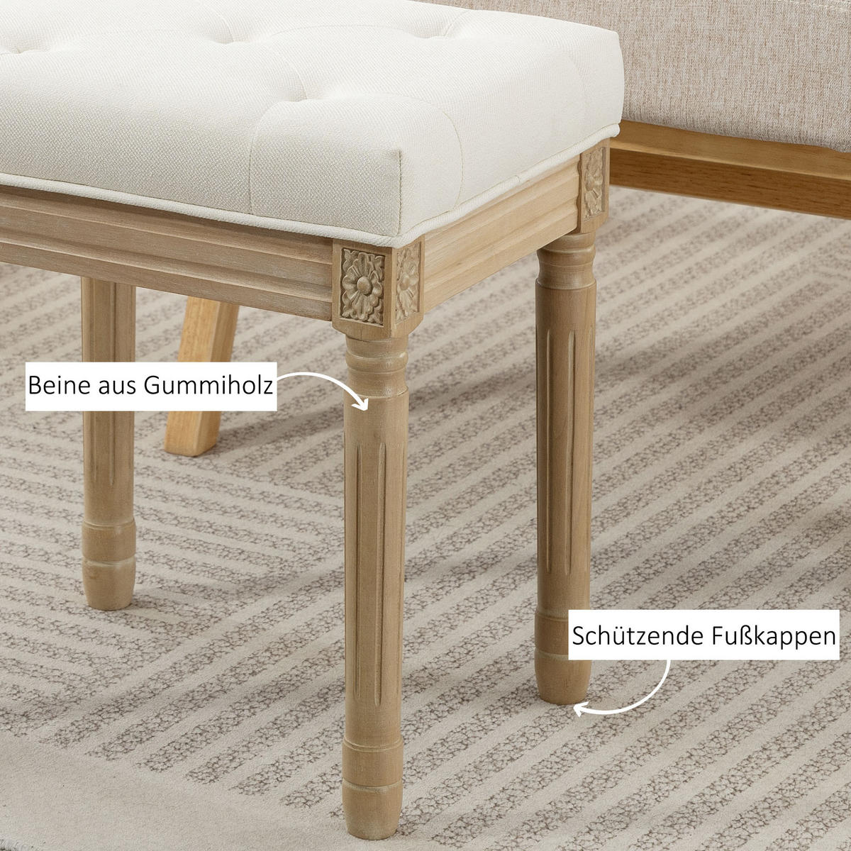 SITZHOCKER Polyester Gummiholz Beige - Beige/Naturfarben, Textil (32/46.5/42cm) - HOMCOM