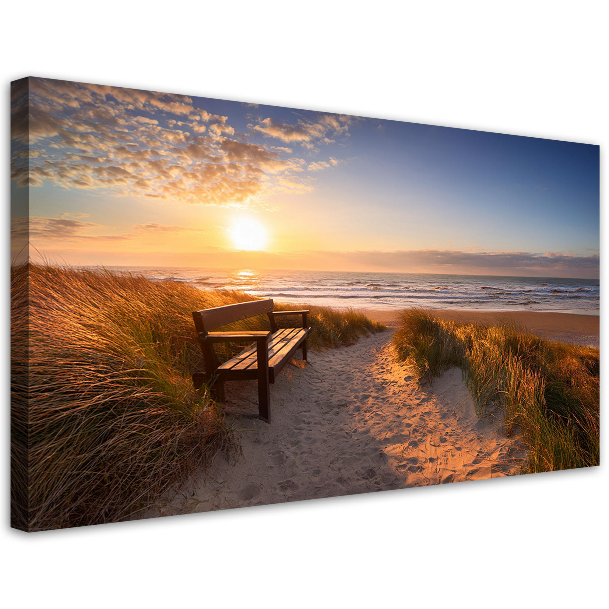 WANDBILD strand meer dünen sonnenuntergang - Orange, Textil (100/50cm) - Feeby