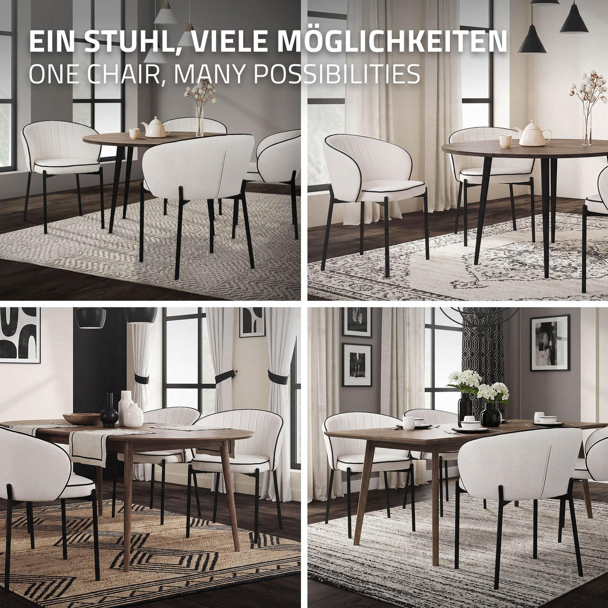 ESSZIMMERSTÜHLE 4er Set Beige - Beige/Schwarz, Textil/Metall (60/75/59cm) - ML-DESIGN