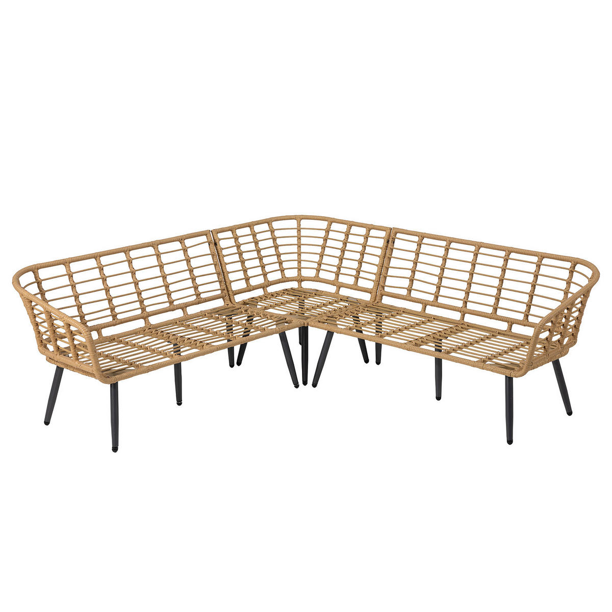 LOUNGESET - Polyrattan / Polyester - Braun / Creme - 4-teilig - Beige/Braun, Naturmaterialien/Glas - home24