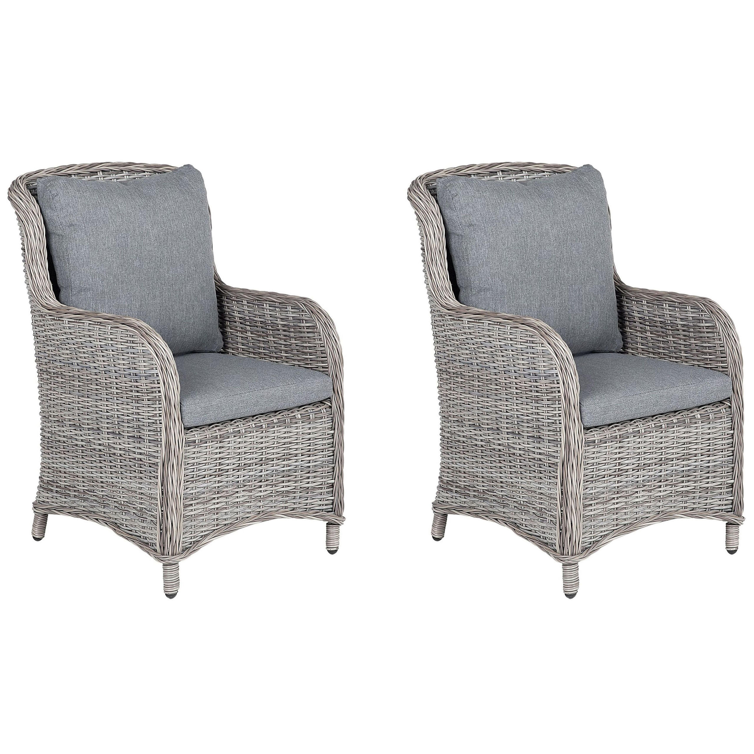 GARTENSESSEL 2er-Set PE Rattan grau Cascais - Grau, Kunststoff (60/96/73cm) - Beliani