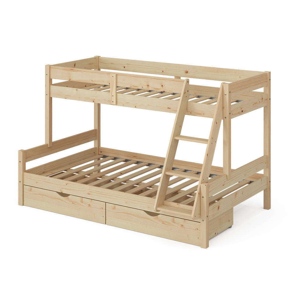 ETAGENBETT Everest Naturholz 120x200/80x200 cm mit Schubladen - Eichefarben, Holz (120/200cm) - VitaliSpa