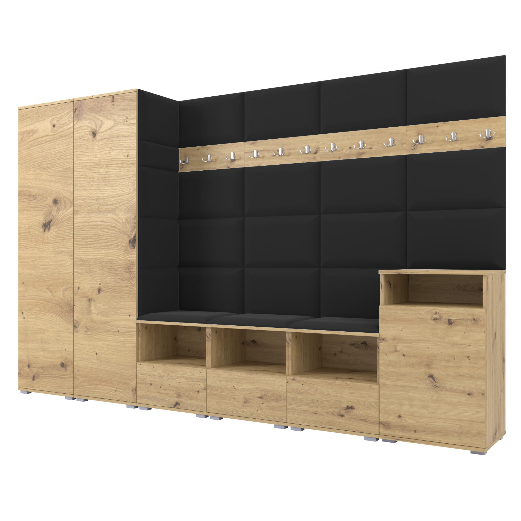 Ravio Garderobe Eiche Artisan, Schwarz 300x187x40 cm