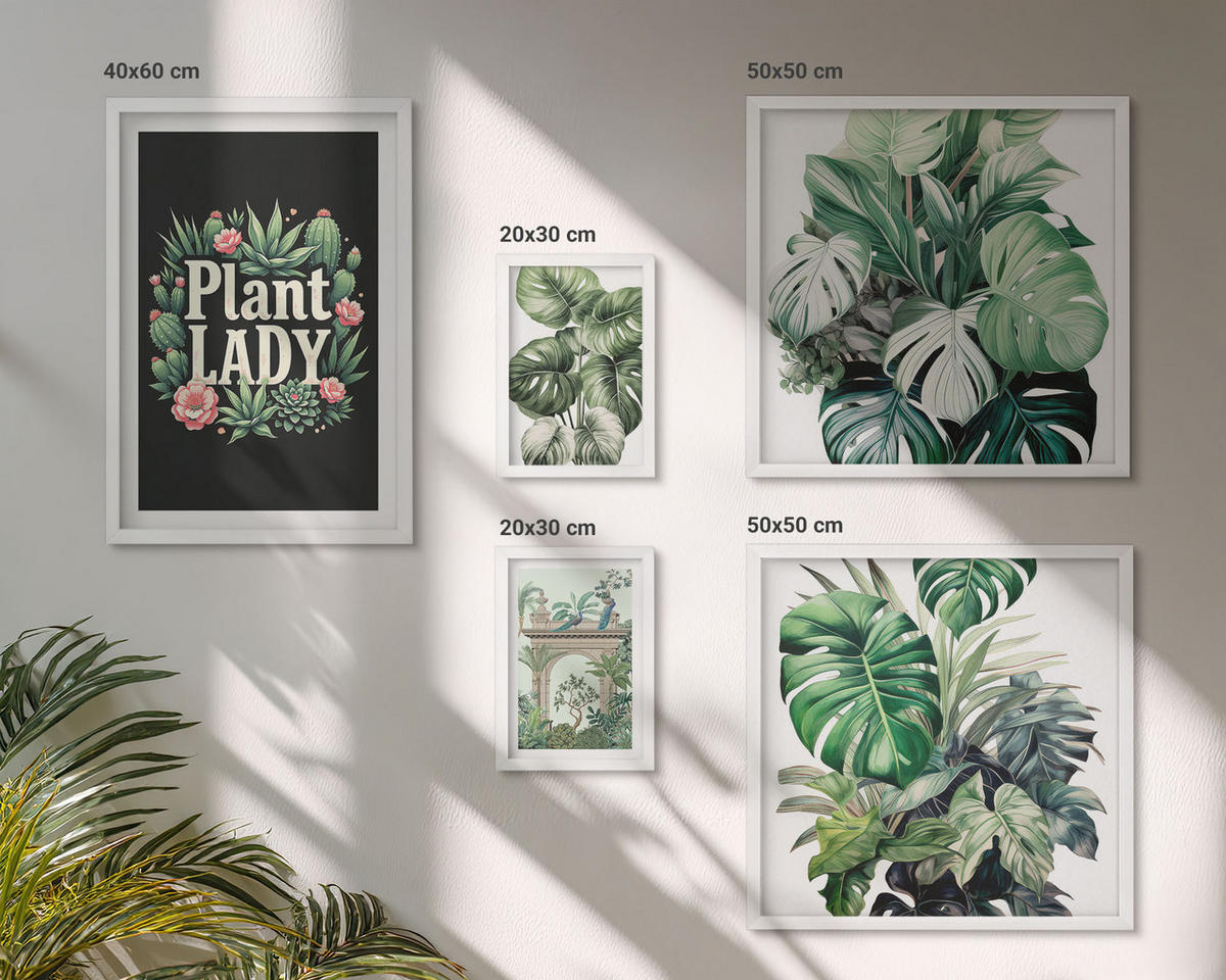 WANDBILDER 5er-Set - 50x50 cm & 20x30 cm & 40x60 cm Weißer Rahmen - Japanische Natur und Japandi-Stil - Weiß, Kunststoff (40/60cm) - ArtPrintCave
