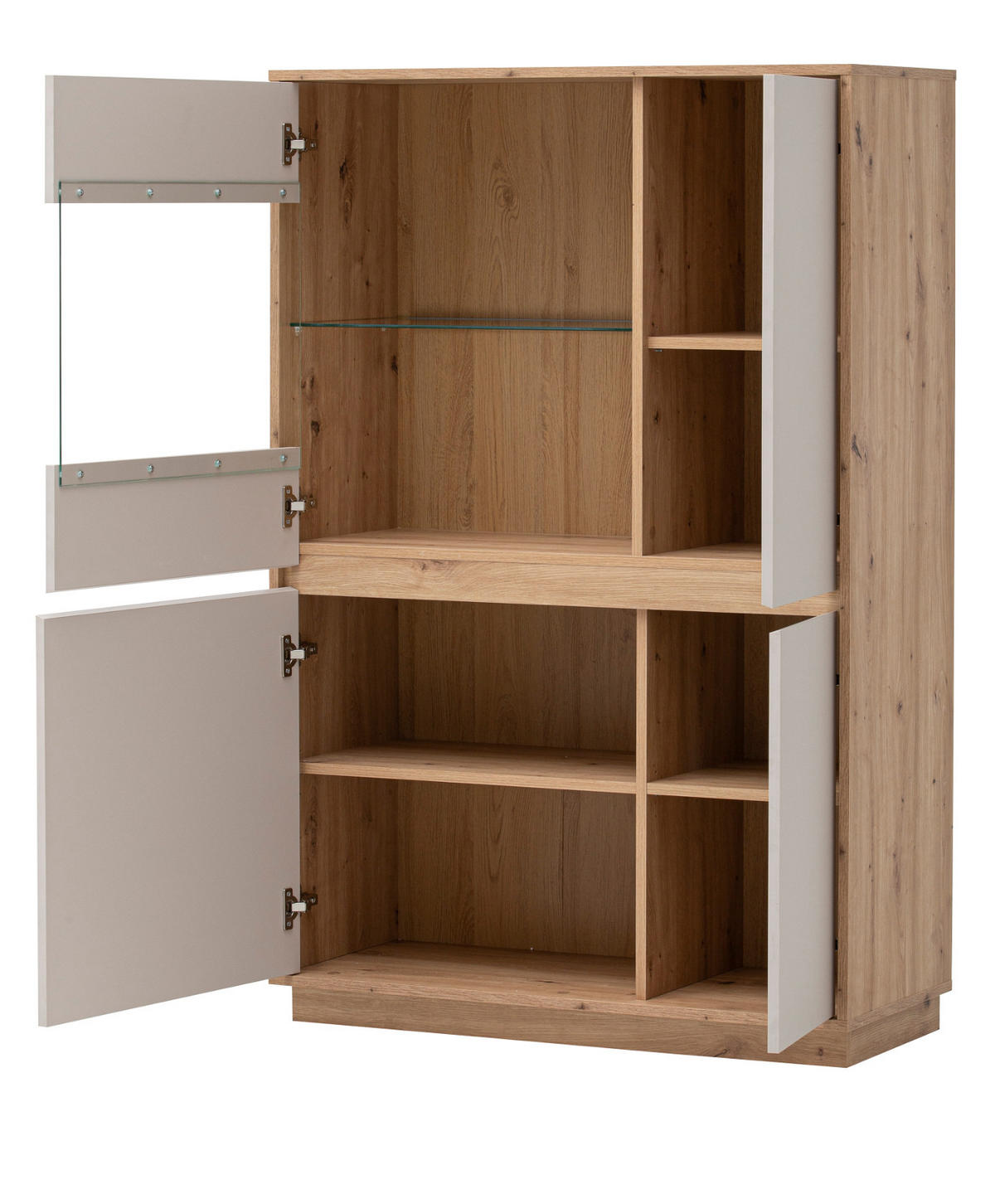 WOHNWAND Kaschmir, Artisan Eiche 292 cm 3-teilig, Schrankwand mit Soft-Close - Kaschmir/Eiche Artisan, Glas/Holzwerkstoff (292/170/45cm) - Furn.Design