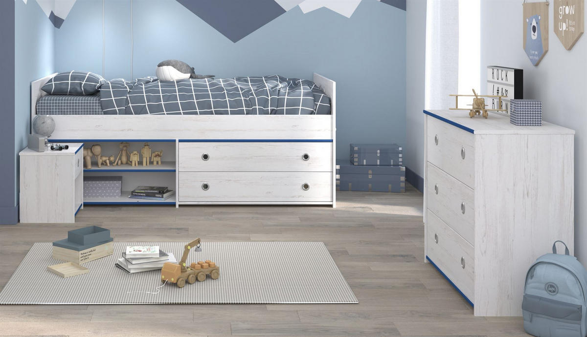 KINDERZIMMER-SET 3-tlg. Parisot Smoozy 23a Holzdekor Kiefer Weiß/Blau - Blau/Weiß, Kunststoff (100/1/200cm) - 58aufmkessel