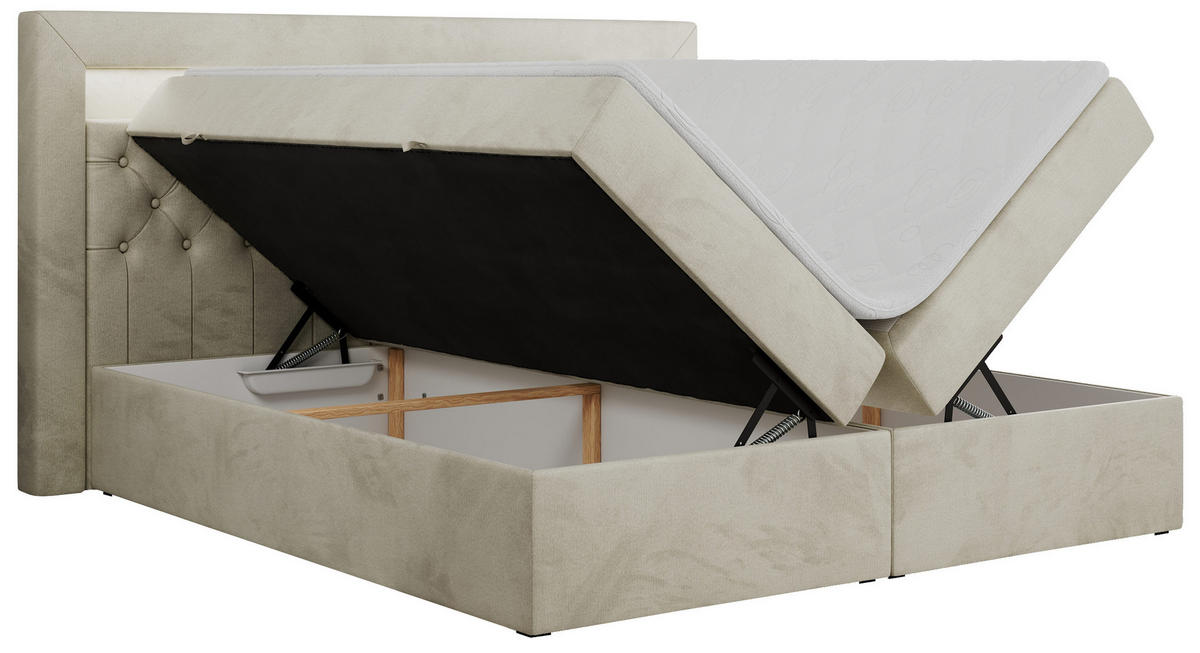 BOXBETT GOLD-6 LED 160/200 Beige Velvet - H4 - Beige, Holz/Textil (160/200cm) - MKS