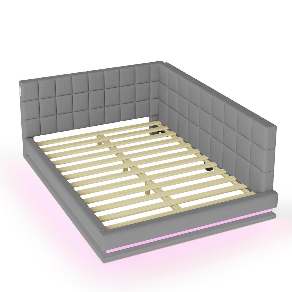 POLSTERBETT 140/200 cm aus Leinen mit LED-Lichtleiste, USB-Steckdose und Lattenrost Grau - Grau, Textil (140/200cm) - Modenvie