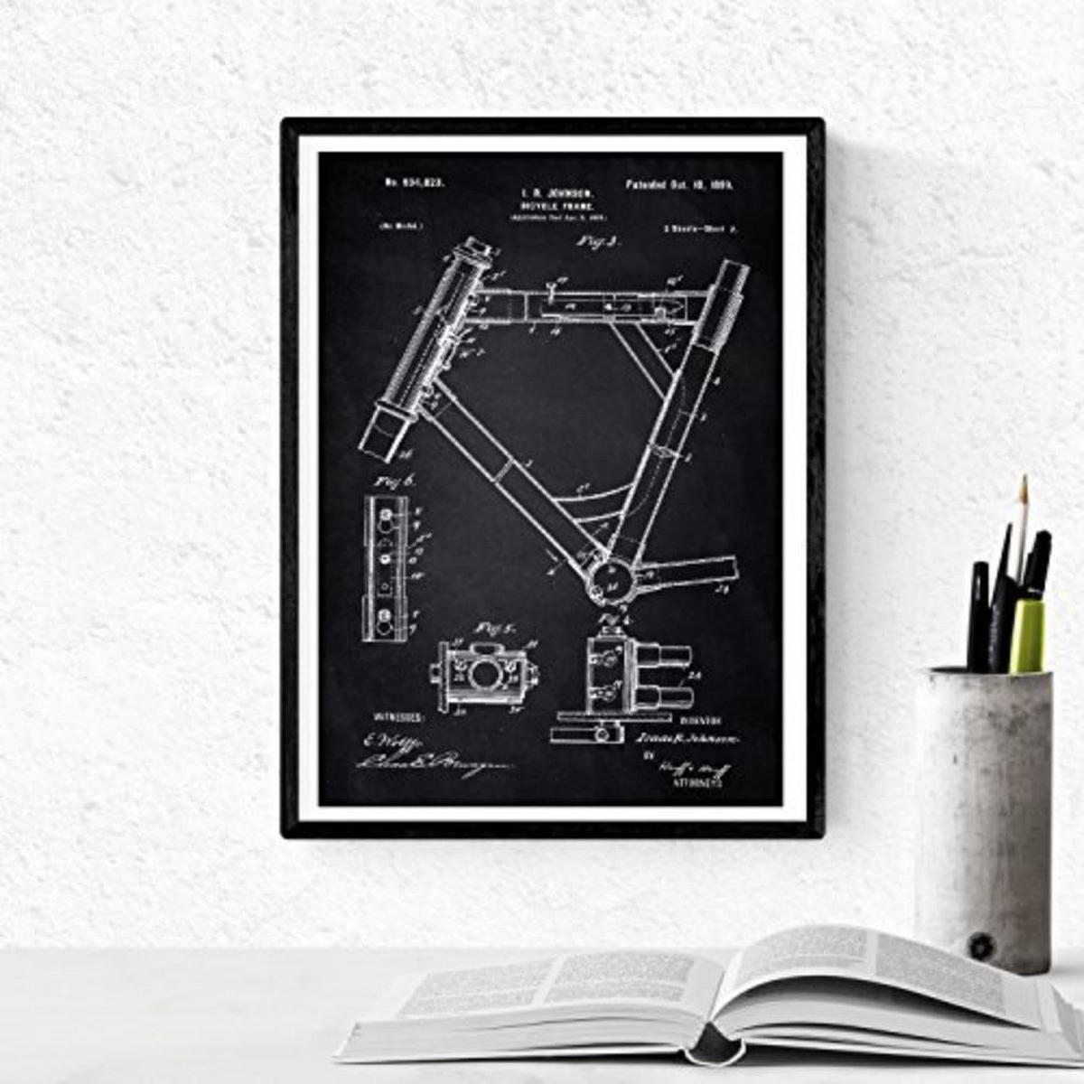 POSTER Set mit 4 Schwarz Fahrrad Patent A4 Schwarzer Rahmen - Schwarz, Papier (29.7/3cm) - Nacnic