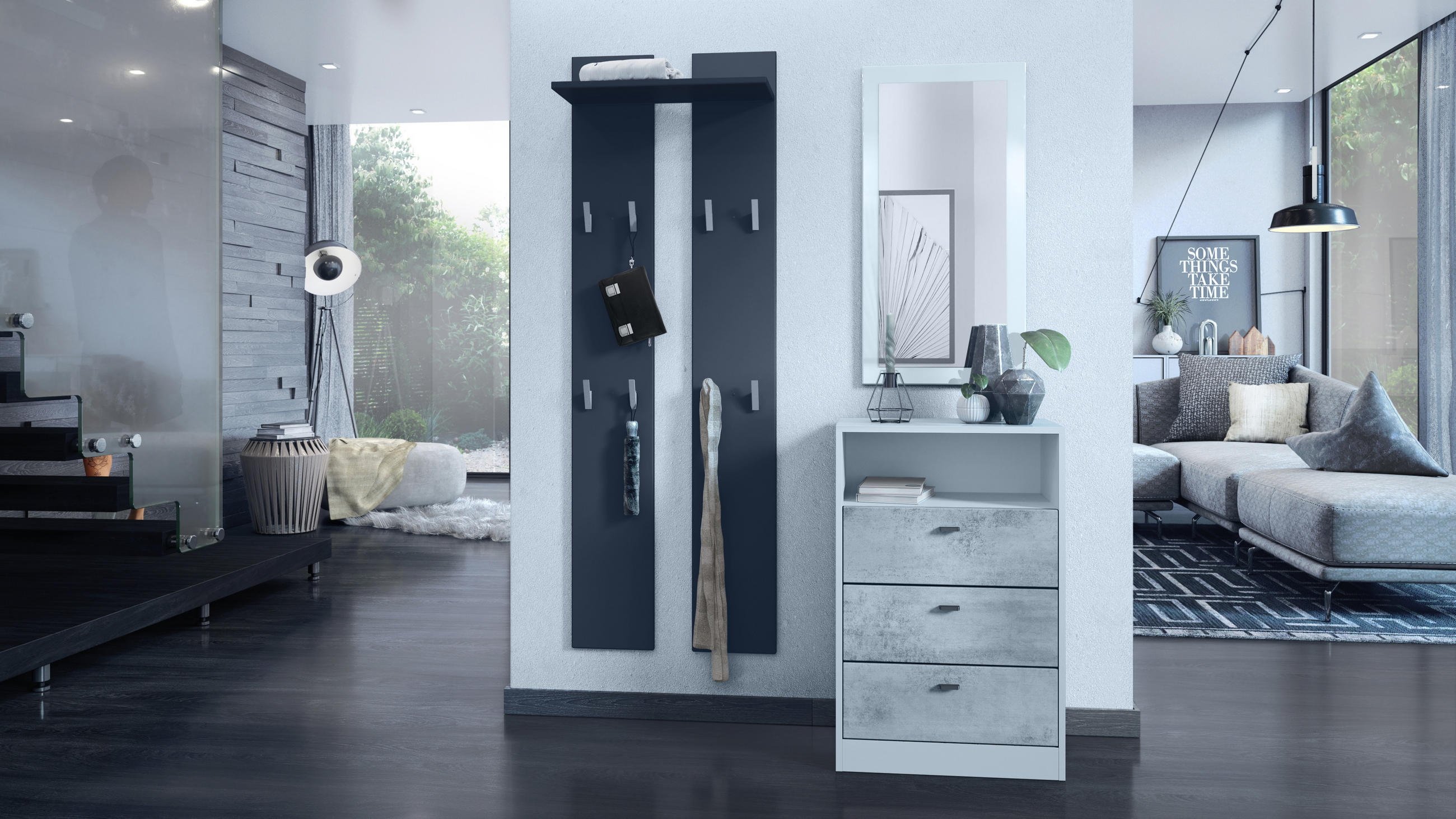 KOMMODE Pino Fronten in Beton Oxid Optik - Hellgrau, Holzwerkstoff (56/86.5/36cm) - Vladon