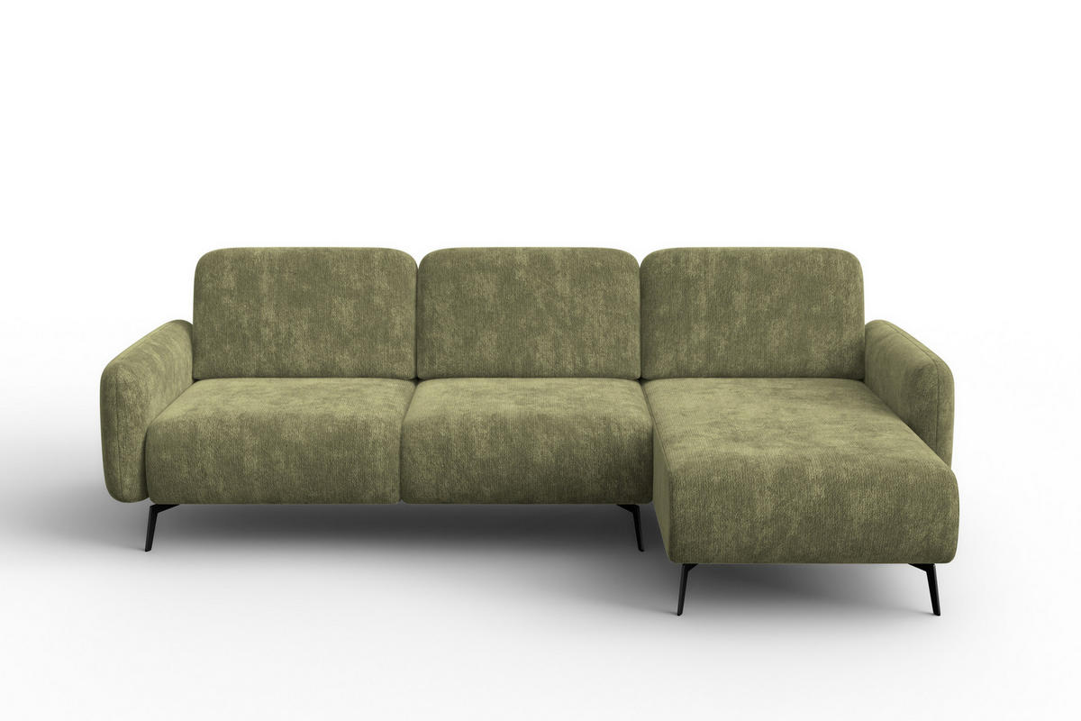 ECKSOFA FEBE 4-Sitzer RECHTS, olivgrüner Chenille-Stoff - Schwarz/Olivgrün, Holz/Textil (264/157cm) - Wozimo