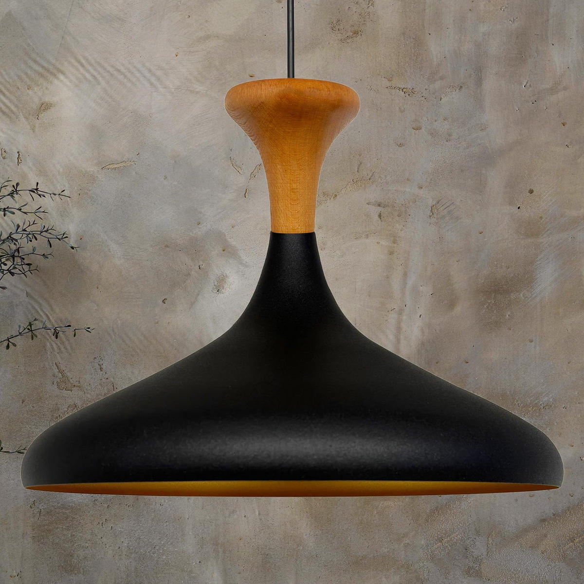 PENDELLEUCHTE Champion Pilz-Holz 35/29 cm - Goldfarben/Schwarz, Holz/Metall (29/35/29cm) - Bamyum