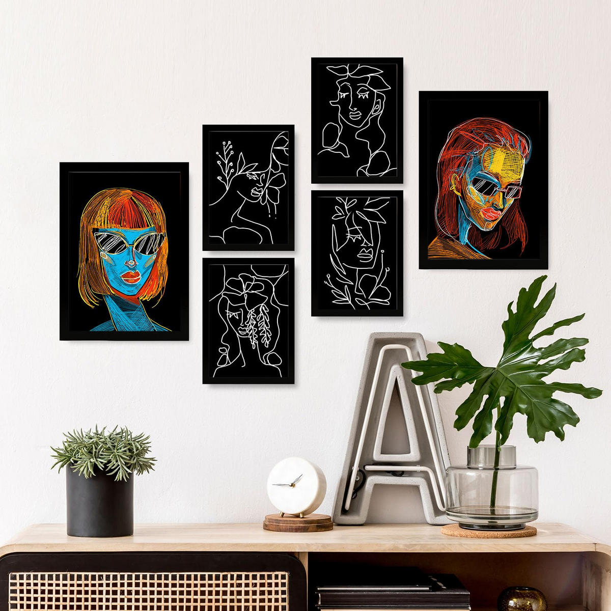 POSTER Set Mit 6 Schönheitstöne 1 In Weibliche Zusammenfassung Ästhetische Dekorative Gemälde Für Ihr Wohnzimmer Zuhause A3 & A4 Schwarzer Rahmen - Schwarz, Papier (29/3cm) - Nacnic