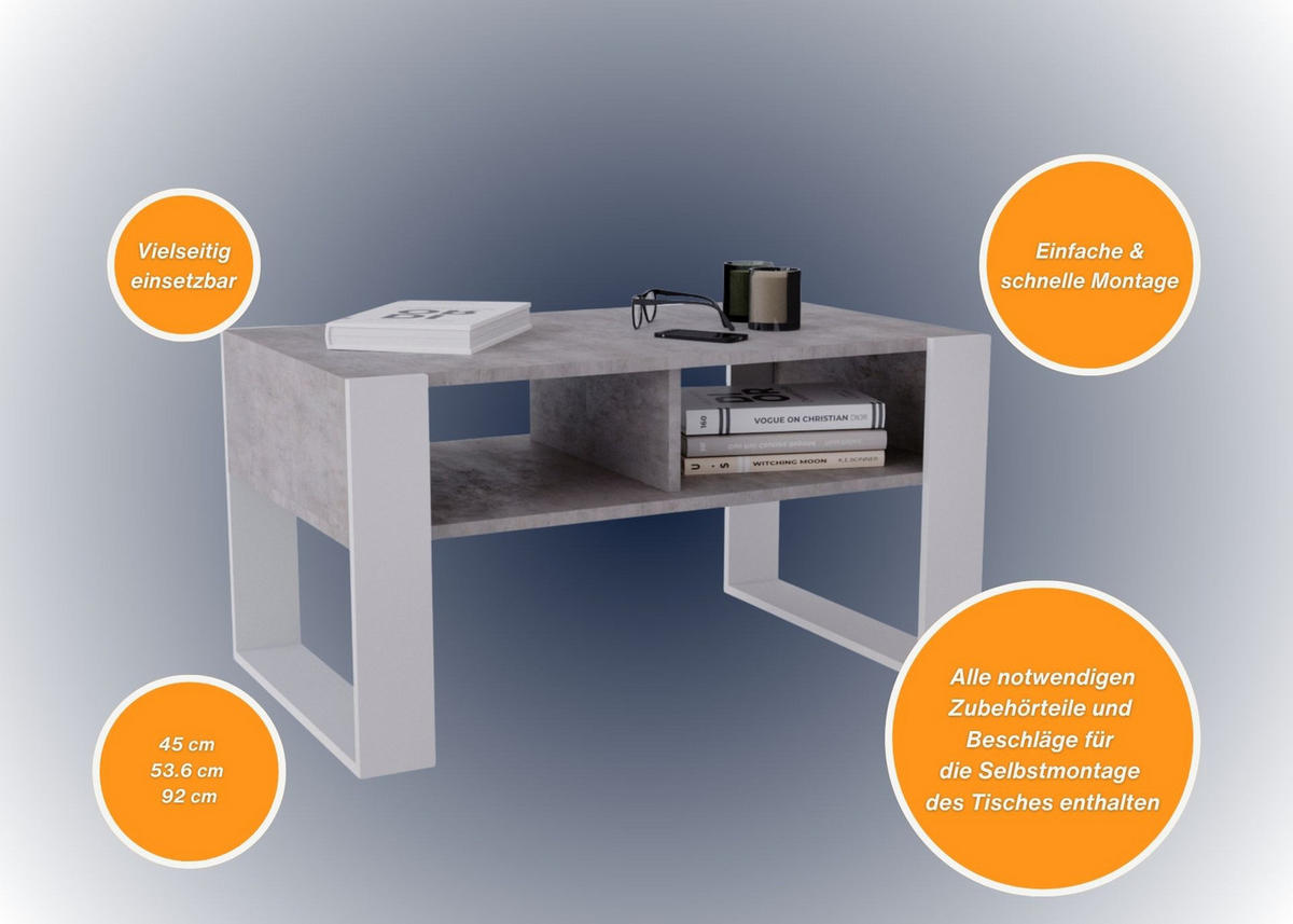 COUCHTISCH Kora92 92/45/53,6 - Weiß/Grau, Holzwerkstoff (54/92/45cm) - RAUMHIRSCH FURNITURE