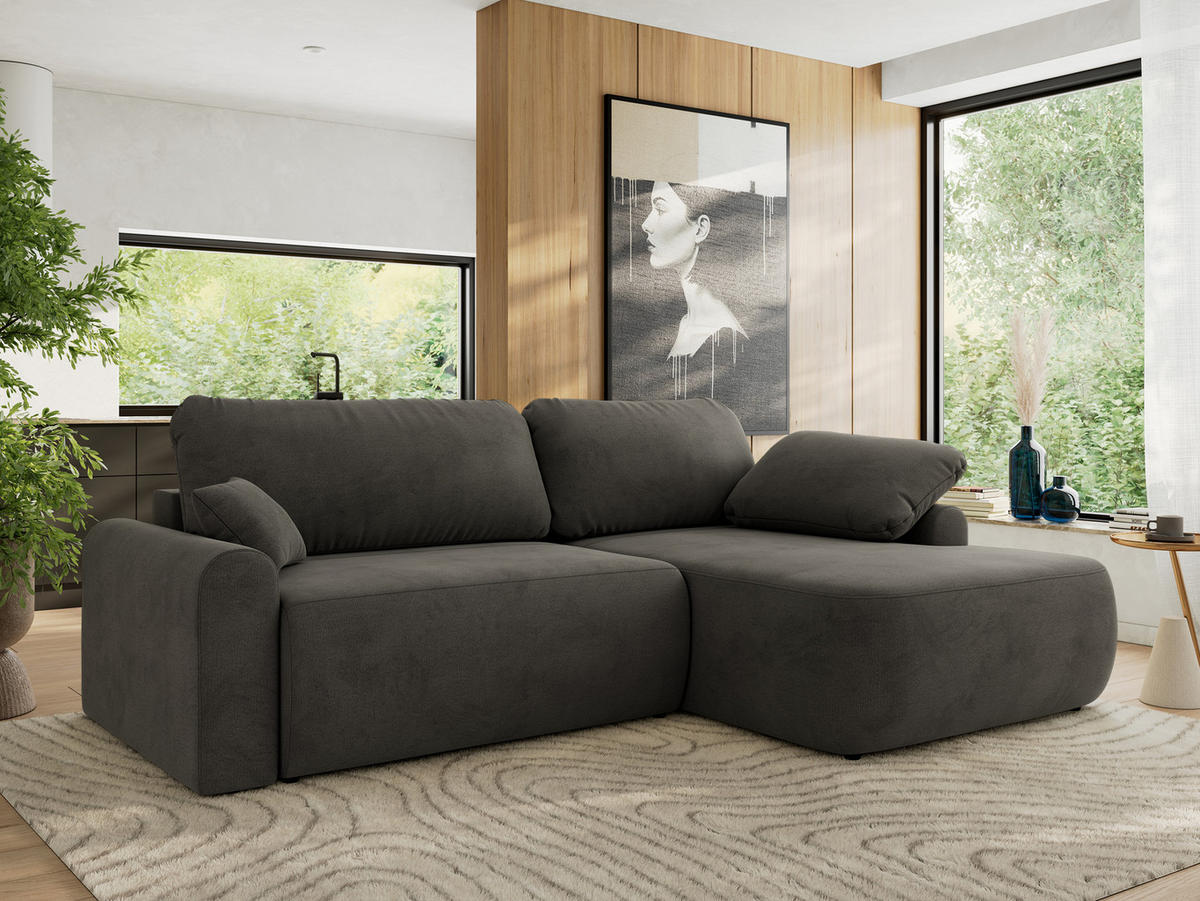 ECKSCHLAFSOFA CUBO L Dunkelgrau Velvet - rechts - Dunkelgrau/Schwarz, Kunststoff/Textil (187/273cm) - MKS