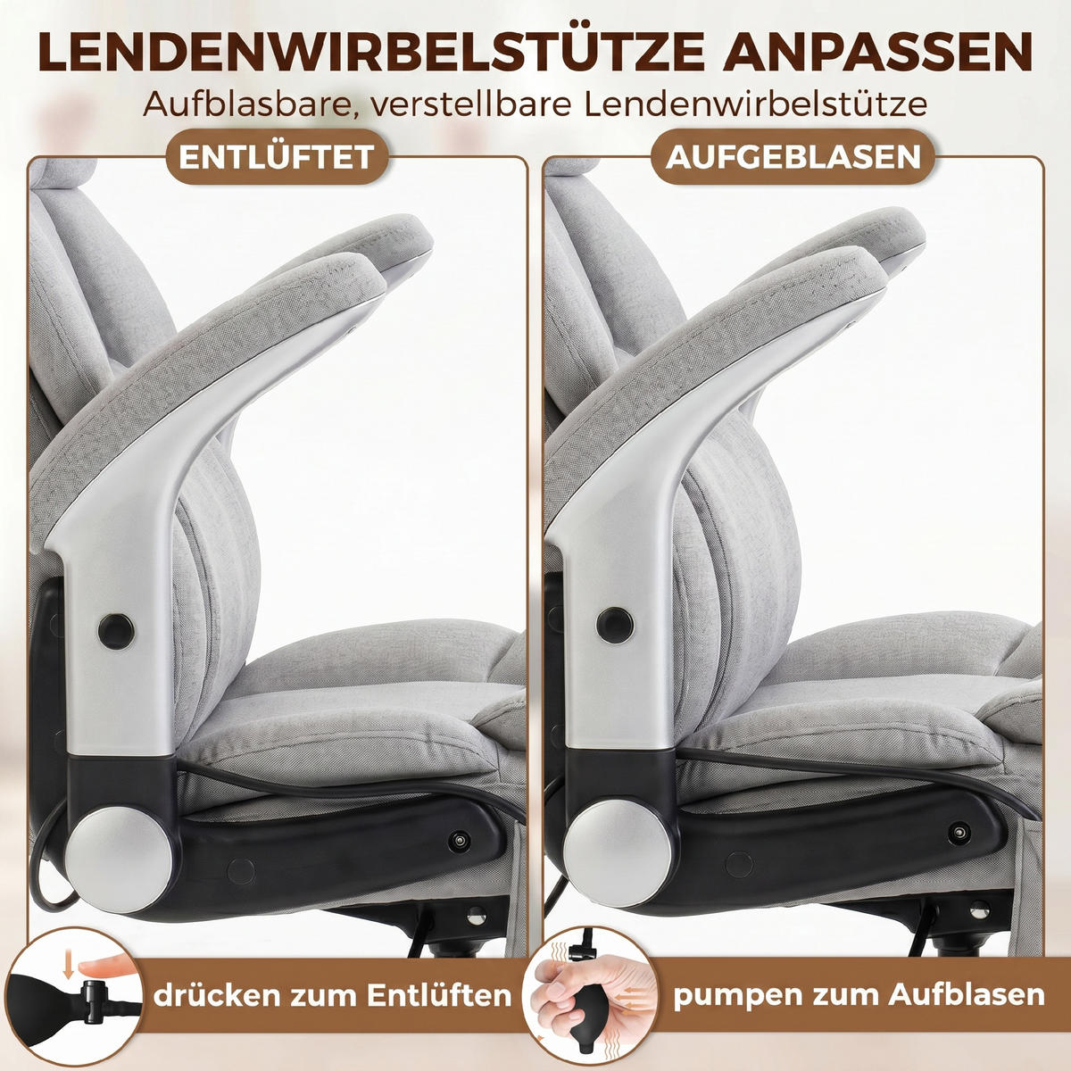 BÜROSTUHL Hellgrau Schneeflanell (70% Baumwolle, 30% Polyester) 82xx70x122 xm - Hellgrau, Kunststoff (70/122/82cm) - DESIGN IN