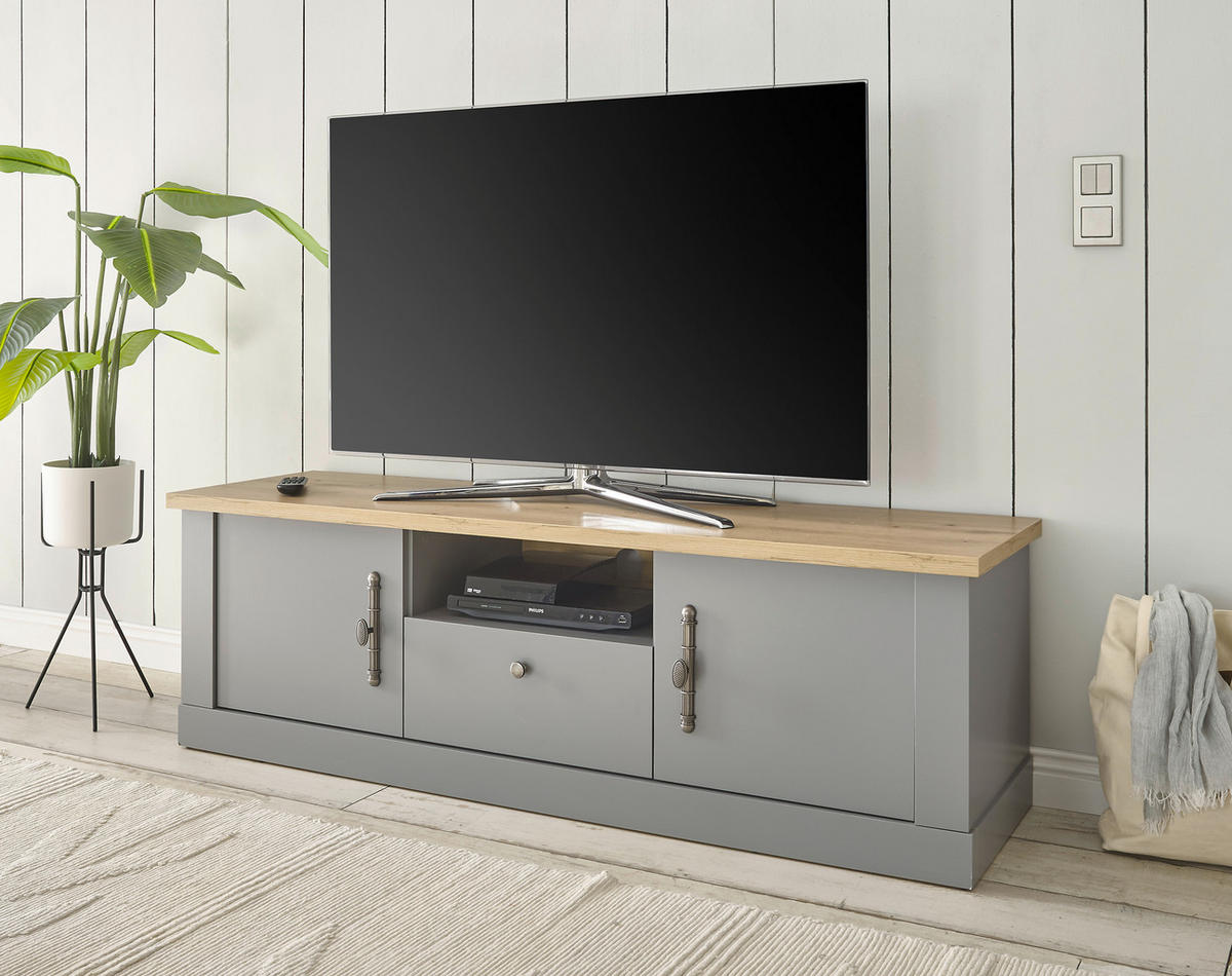 TV-LOWBOARD C14 Light Gray & Artisan Eiche 155/48/44 cm Landhaus - Grau, Holzwerkstoff (155/48/44cm) - Livojo