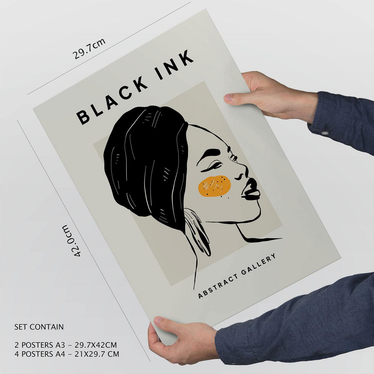 POSTER Set Mit 6 In Schwarzer Tinte Natürlich Künstlerische Und Abstrakte Drucke Für Innenarchitektur A3 & A4 Schwarzer Rahmen - Schwarz, Papier (29/3cm) - Nacnic