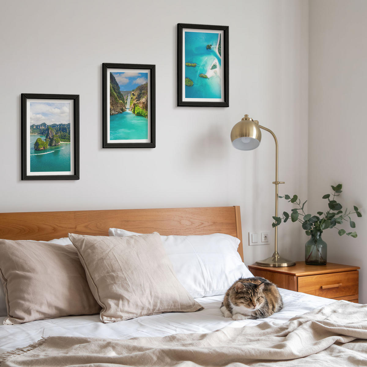 BILDER SET 3er Set - 20x30 cm Schwarzer Rahmen - Tropische Inseln, türkisfarbenes Wasser - Schwarz, Kunststoff (20/30cm) - TULUP
