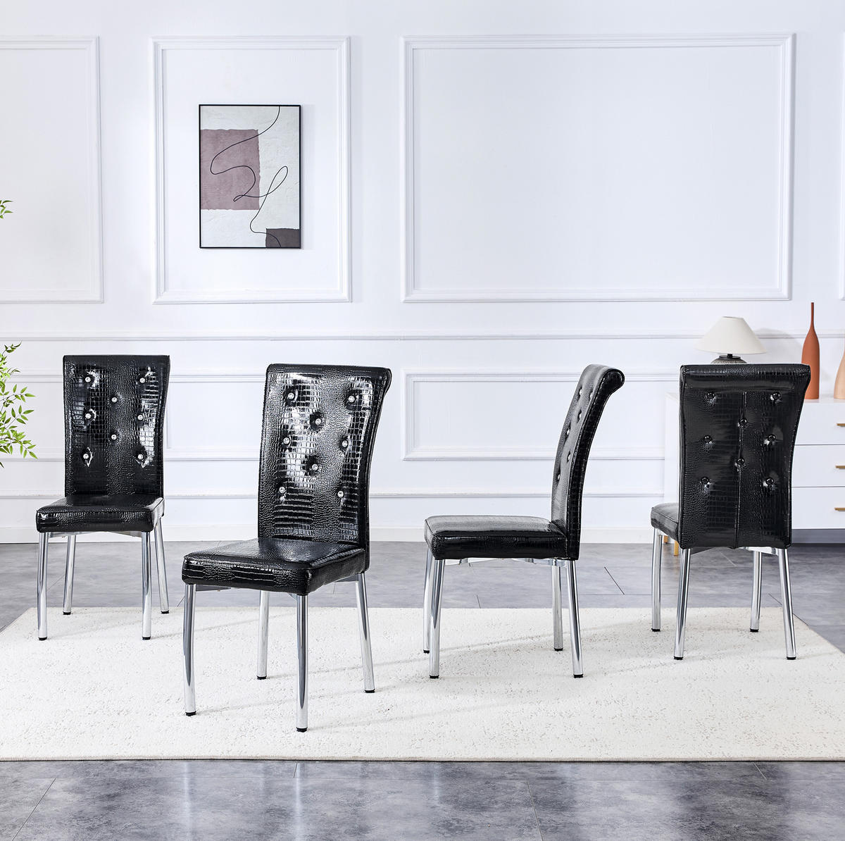 ESSZIMMERSTUHL 4er-Set mit PVC-Bezug und Metallbeinen Schwarz - Silberfarben, Metall (42/101/61.5cm) - Meubliv