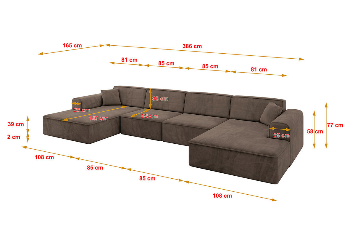 WOHNLANDSCHAFT IREA-U2-v3 - 386x165x77 cm Braun - Braun, Holzwerkstoff/Textil (386/77/165cm) - ALTDECOR