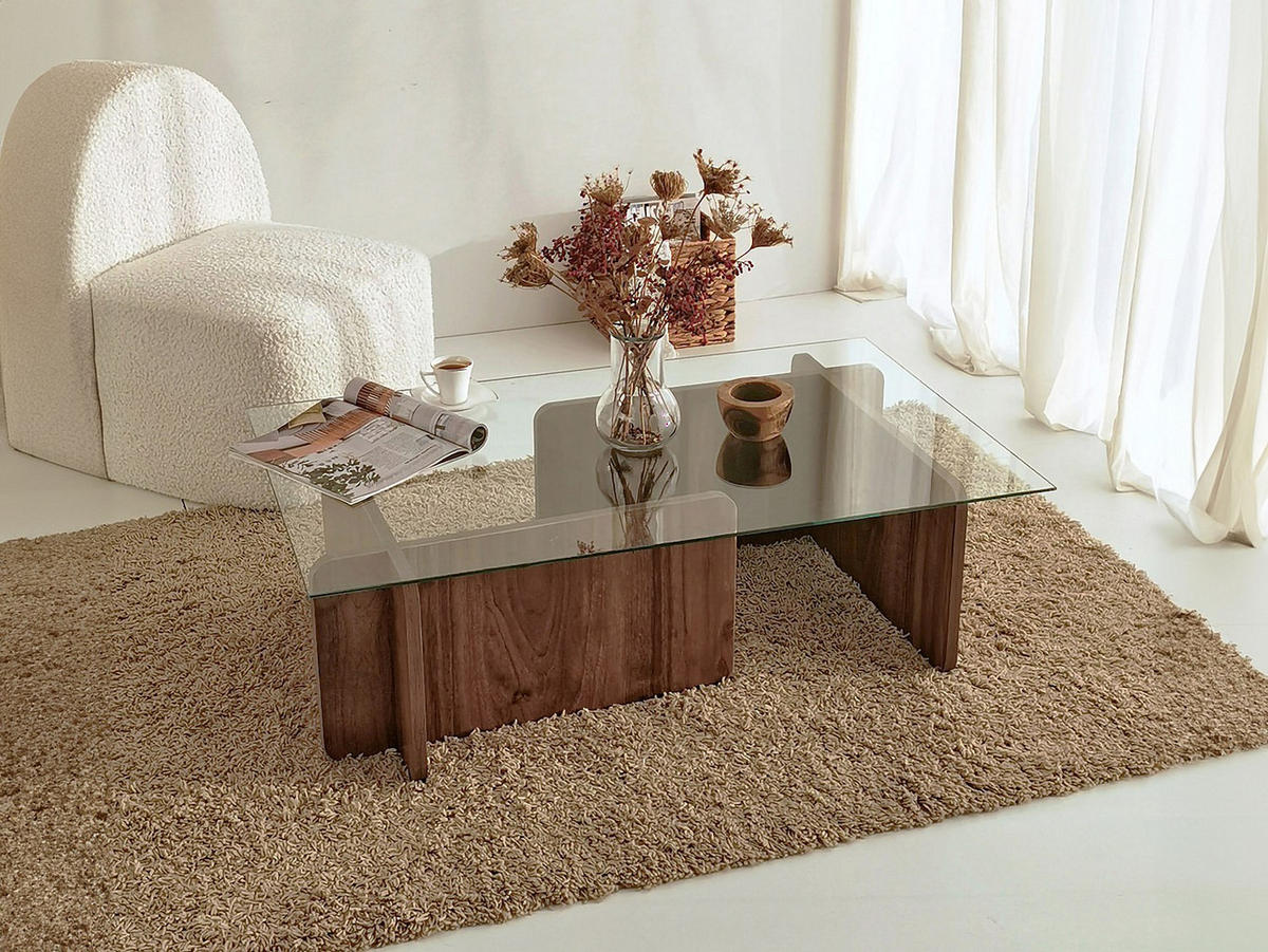 COUCHTISCH - Sicherheitsglas - Holzfarben dunkel & Transparent - AZRA - Transparent/Dunkelbraun, Holz (105/65/30cm) - Vente-Unique